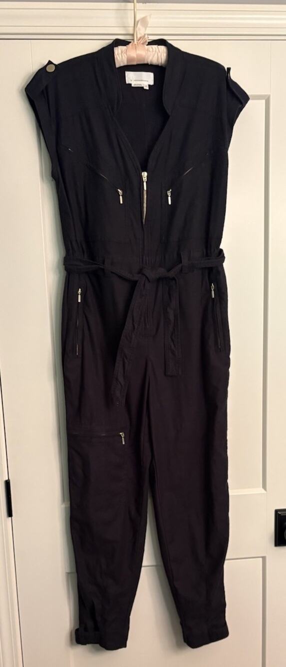 Anthropologie Sz XS Halsey Black Utility Jumpsuit Sleeveless Belted